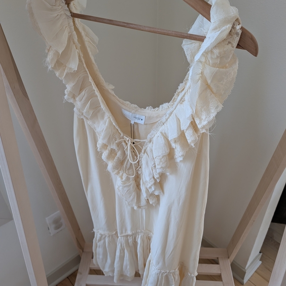 NWT Zara Lace Ruffled Tie-front V-Neck Dress In Cream - M - Picture 6 of 8